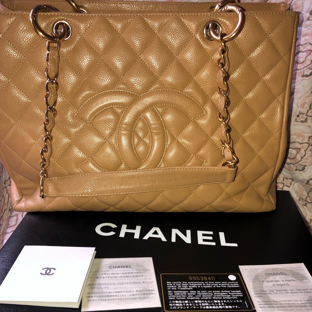 Beige Chanel XL Grand Shopping Tote